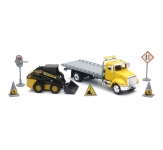 NEWRAY 16173 1:43 PETERBILT ROLL OFF TRUCK W NEW HOLLAND SKID LOADER