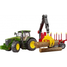 BRUDER 03154 JOHN DEERE 7R 350 WITH FORESTRY TRAILER AND 4 TRUNKS