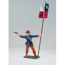 HISTORICA H07 OFICIAL CHILENO 1879 GUERRA DEL PACIFICO CON BANDERA BATALLA DE LA CONCEPCION METAL