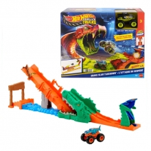 MATTEL JJN45 HOT WHEELS PISTA DE JUGUETE PISTA MONSTER TRUCKS DERRIBA AL COCODRILO