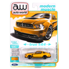 AUTOWORLD AWSP186A 1:64 2012 FORD MUSTANG BOSS 302 YELLOW BLAZE W / BLACK